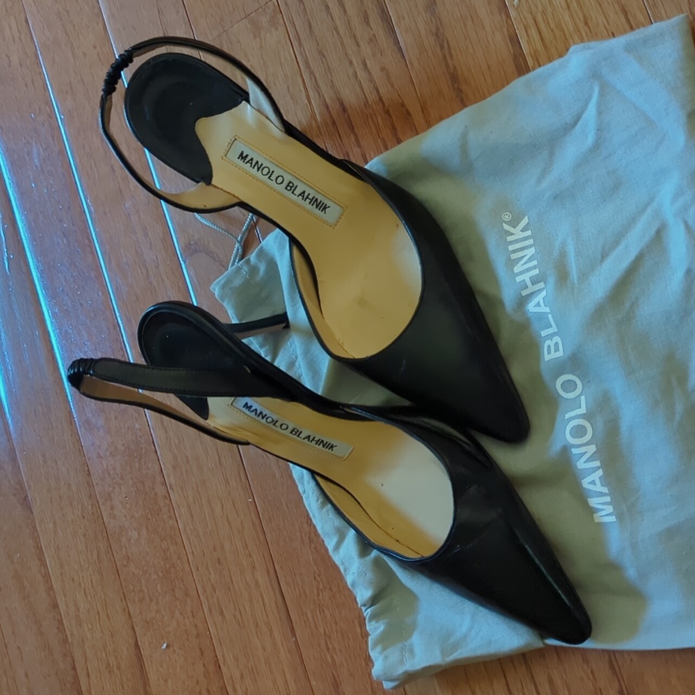 Manolo black slingback kitten heels